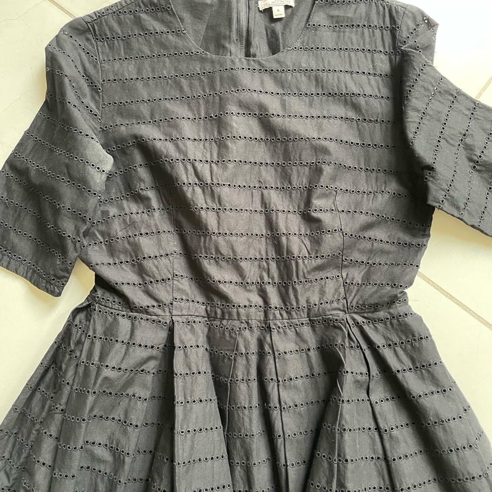 GAP Short Sleeved Black Eyelet Dress with Full Skirt